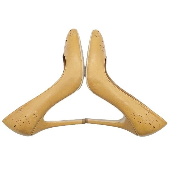 Shellys London Camel Leather Pump Perforated Tan Leather Heel Size EU 38 | US 7 - Picture 10 of 15